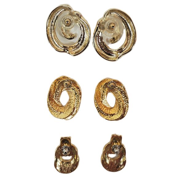 Gold Tone Earrings: Swirl, Twisted Rope, Black & Cream Enamel. Lot of 3 Pairs - Picture 5 of 5